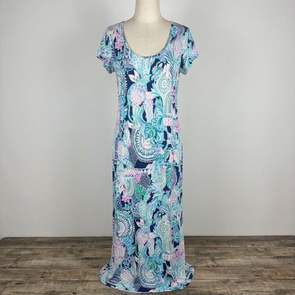 Lilly Pulitzer Dresses & Skirts - Lilly Pulitzer Laurana Maxi Dress Womens XL Cactus Cat Jersey Stretch Sundress